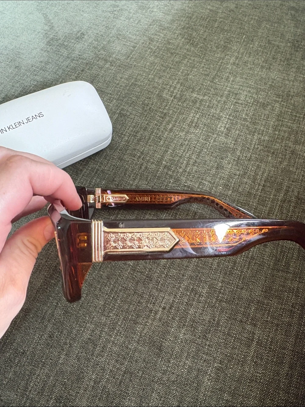 AMIRI Brown Tortoiseshell Sunglasses with Gold Accents